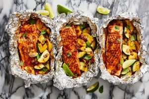 grilled honey chipotle salmon foil packet with summer squash1 1657290268