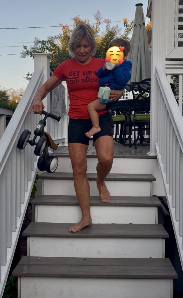 My why. Polli going down deck stairs with Logan 1