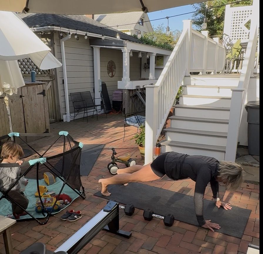 Little girls, parenting, and YOU Polli workout with playpen